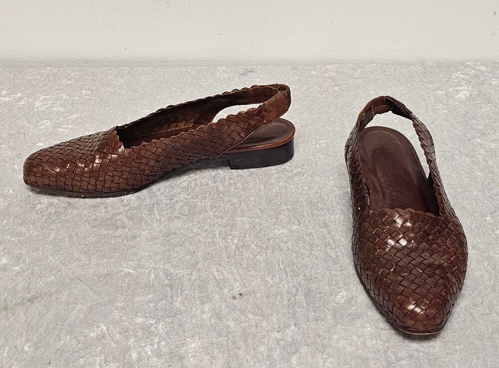 Enzo Angiolini Womens Brown Woven Leather Slingback Flats-Size 6M